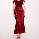 Velvet Cutwork Midi Dress | Marchesa