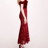 Velvet Cutwork Midi Dress | Marchesa