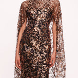 Sequin Lattice Cape Gown | Marchesa