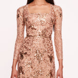 Sequin Lattice Sleeved Gown | Marchesa