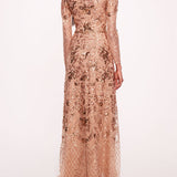 Sequin Lattice Sleeved Gown | Marchesa