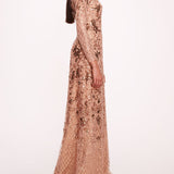 Sequin Lattice Sleeved Gown | Marchesa