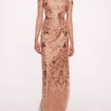 Sequin Lattice Sleeved Gown | Marchesa