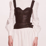 Faux Leather Poplin Corset Dress | Marchesa