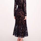 Long Sleeve Velvet Midi Dress | Marchesa