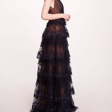 Tiered Terrarium V-Neck Gown | Marchesa