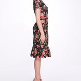 Embroidered Guipure V-neck Cocktail Marchesa