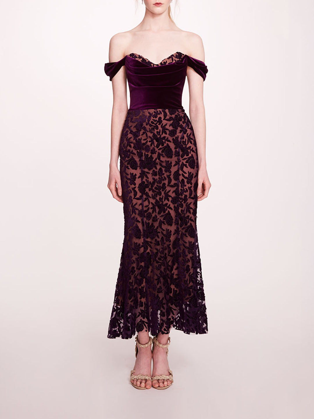 Velvet Cutwork Midi Dress | Marchesa