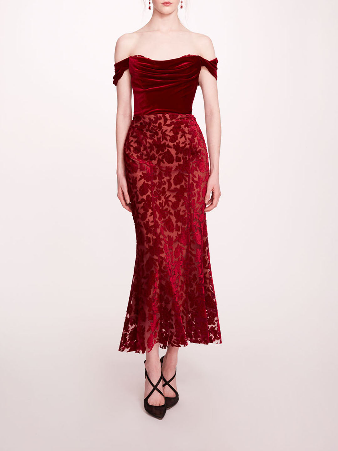 Velvet Cutwork Midi Dress | Marchesa