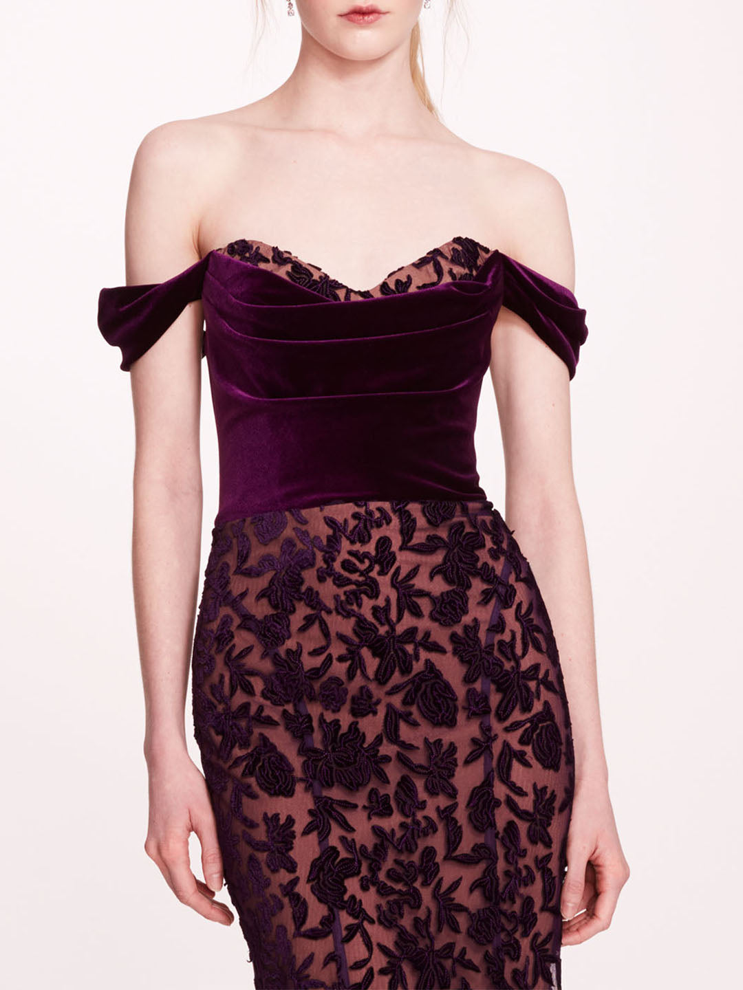 Velvet Cutwork Midi Dress | Marchesa