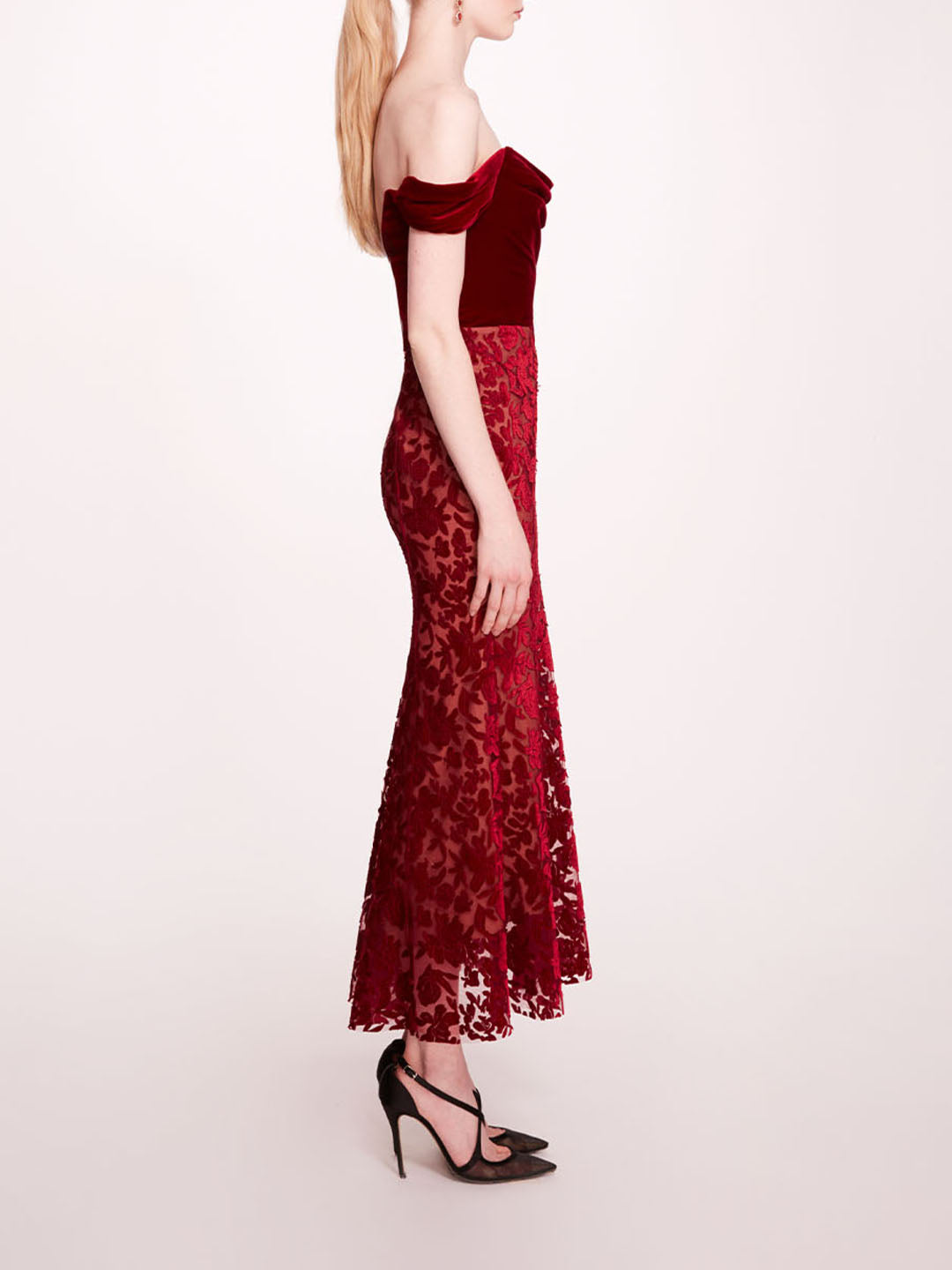 Velvet Cutwork Midi Dress | Marchesa