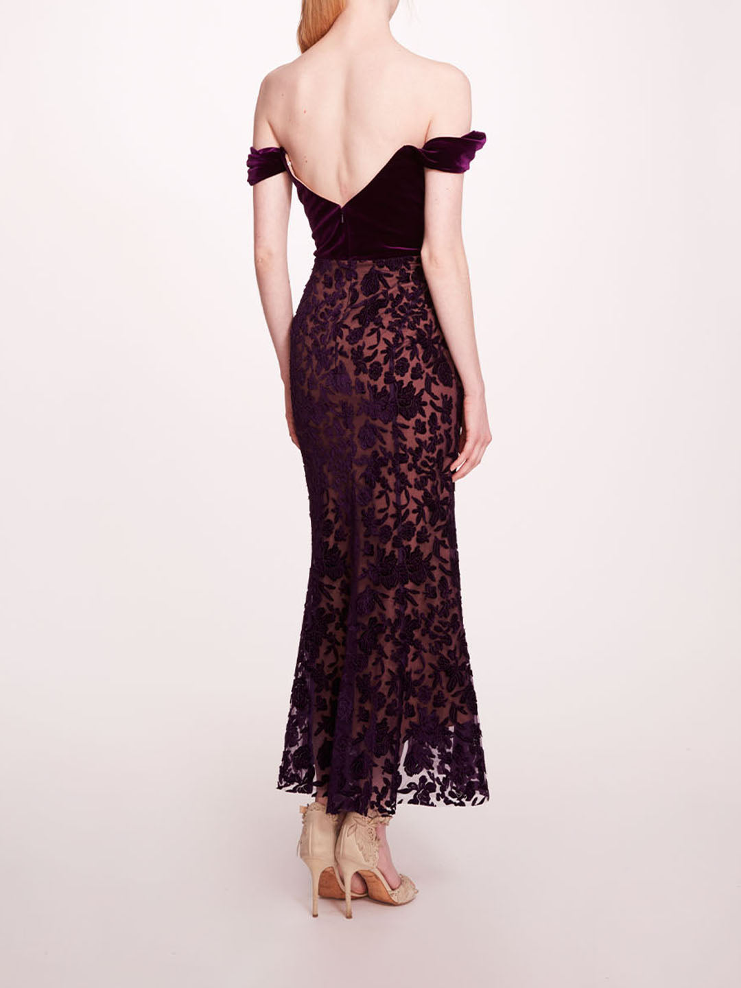 Velvet Cutwork Midi Dress | Marchesa