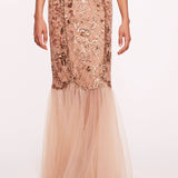 Sequin Lattice Strapless Gown | Marchesa
