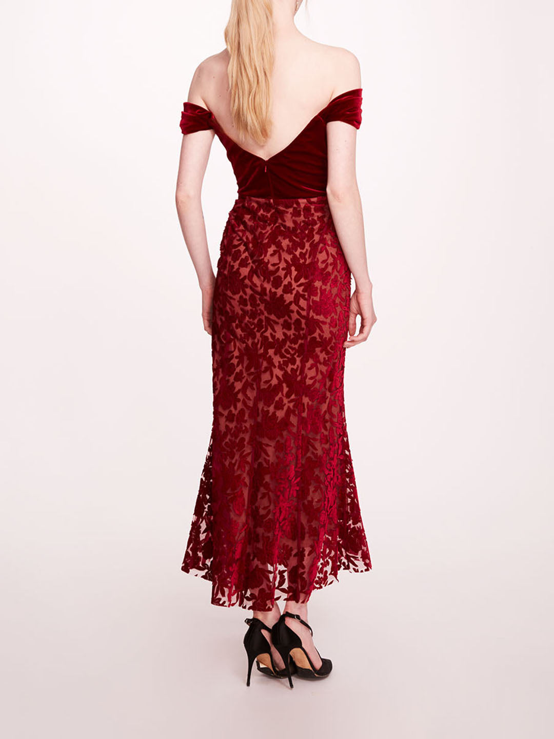 Velvet Cutwork Midi Dress | Marchesa