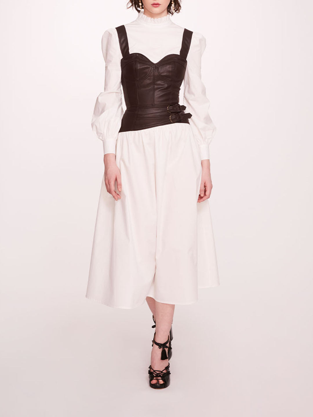Faux Leather Poplin Corset Dress | Marchesa