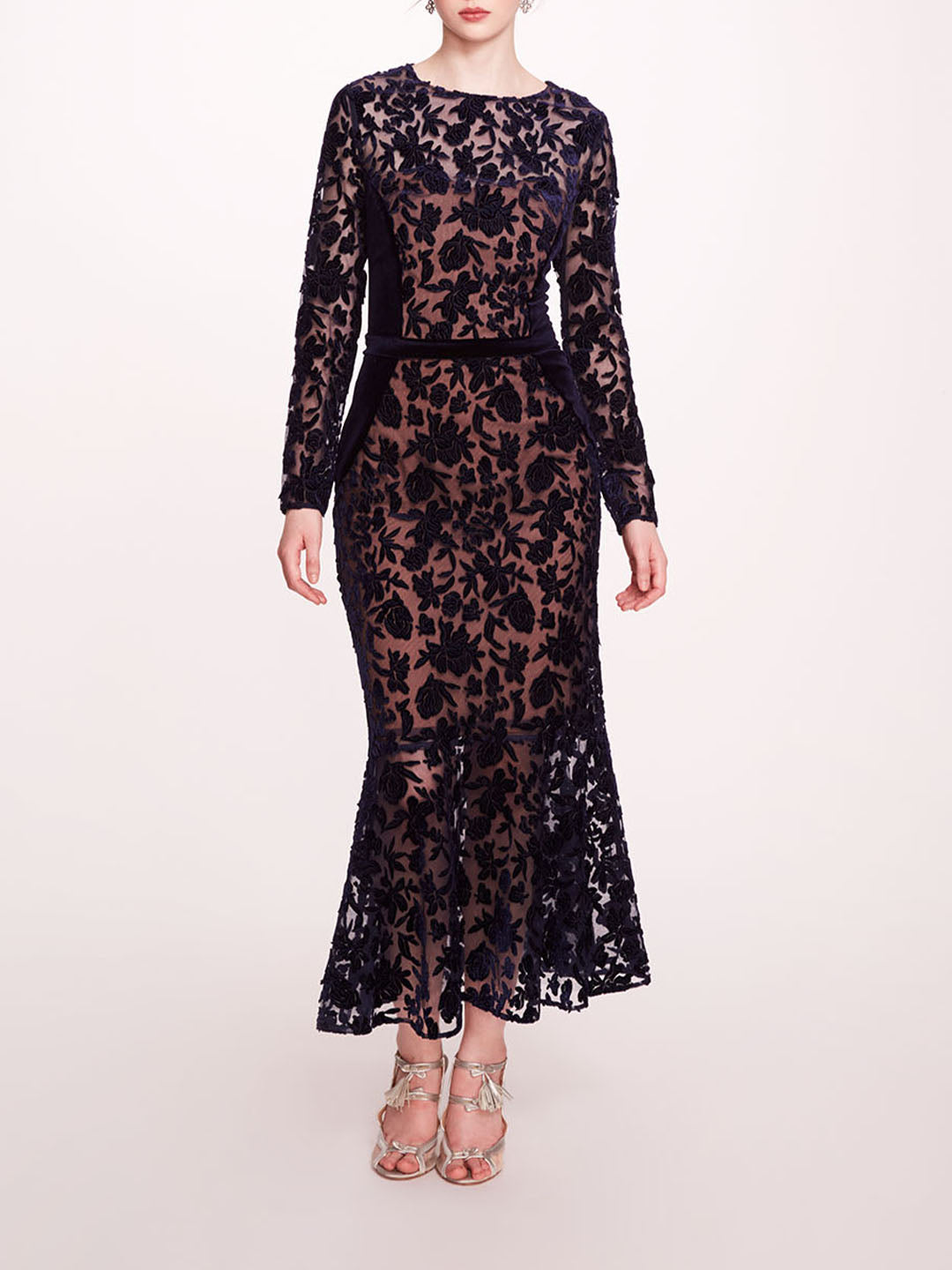 Long Sleeve Velvet Midi Dress | Marchesa
