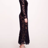 Long Sleeve Velvet Midi Dress | Marchesa
