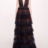 Tiered Terrarium V-Neck Gown | Marchesa