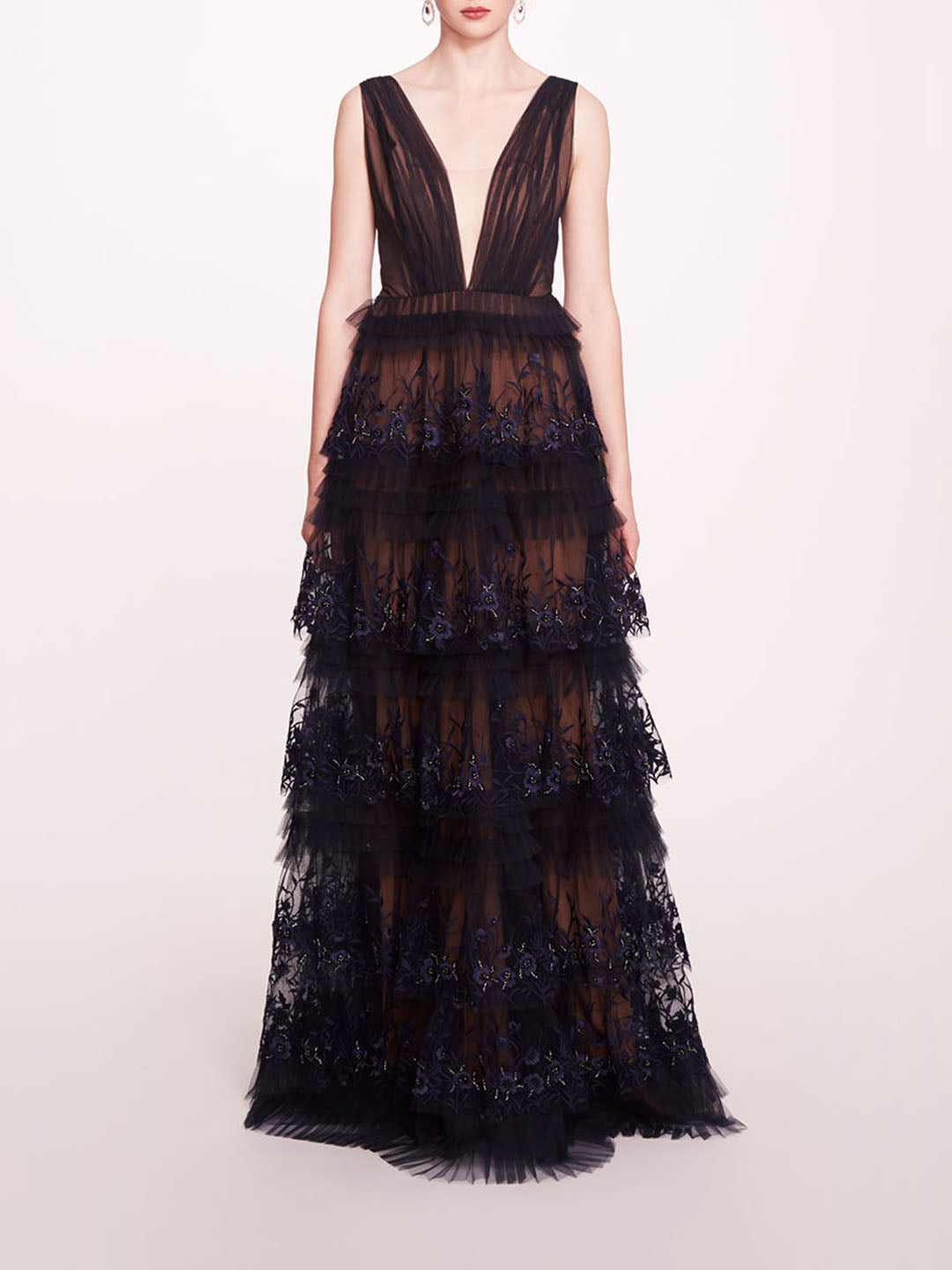 Tiered Terrarium V-Neck Gown | Marchesa