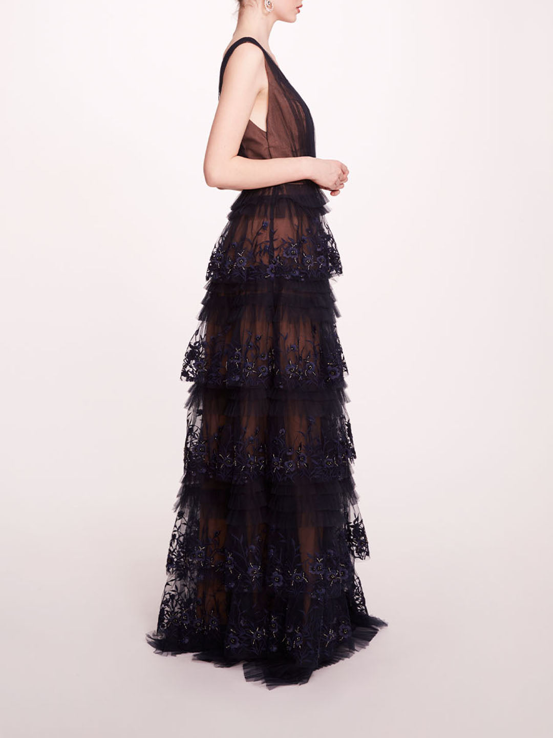 Tiered Terrarium V-Neck Gown | Marchesa