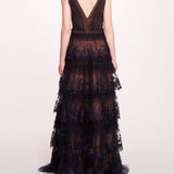 Tiered Terrarium V-Neck Gown | Marchesa