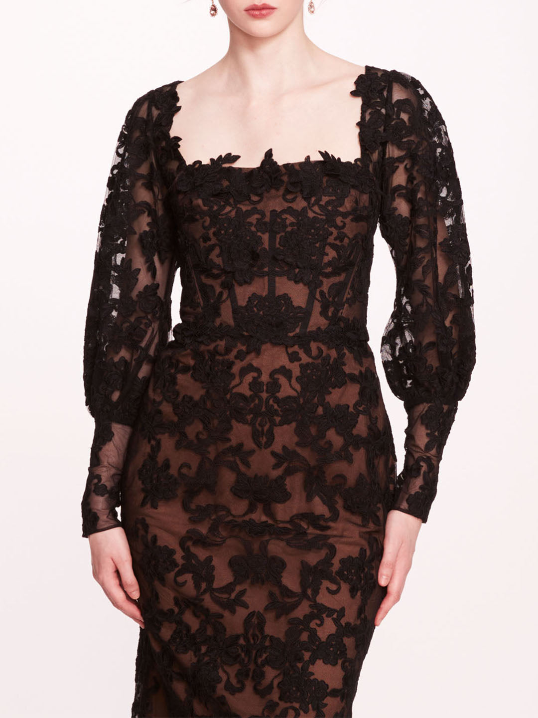 Long Sleeve Corded Midi Dress | Marchesa