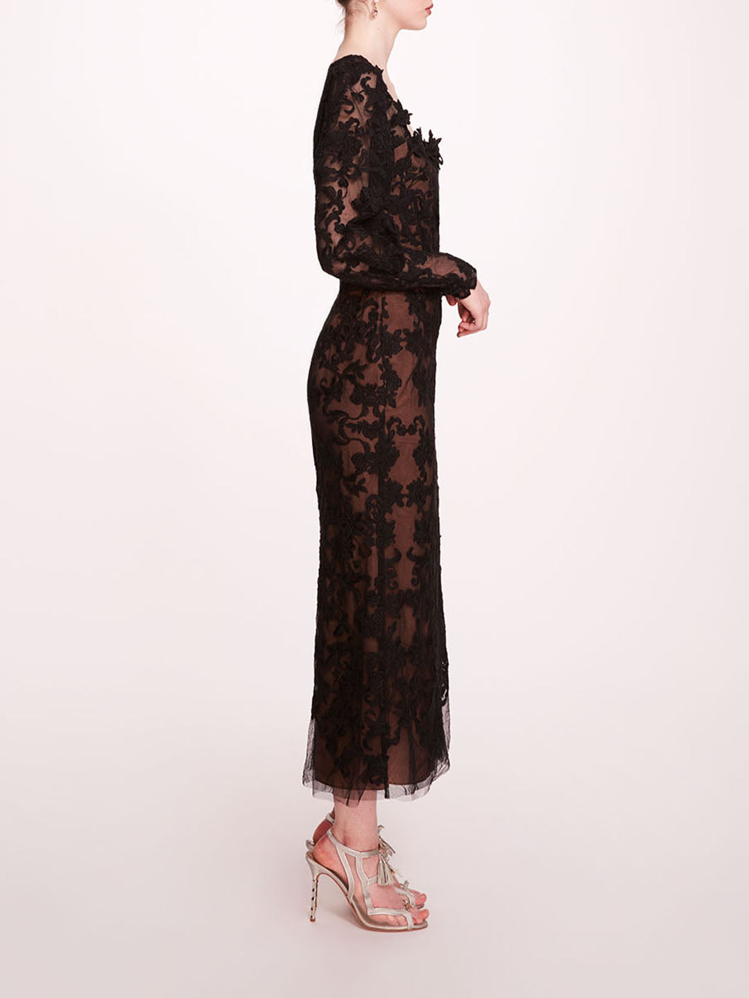 Long Sleeve Corded Midi Dress | Marchesa