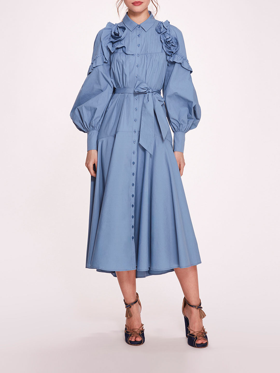 Rosette Ruffle Midi Dress | Marchesa